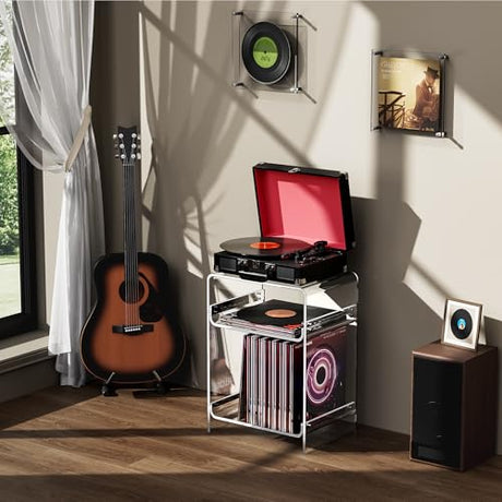 Acrylic Record Player Table with Storage Shelf, Clear Side Table Nightstand (Clear, Medium) Acrylicolor