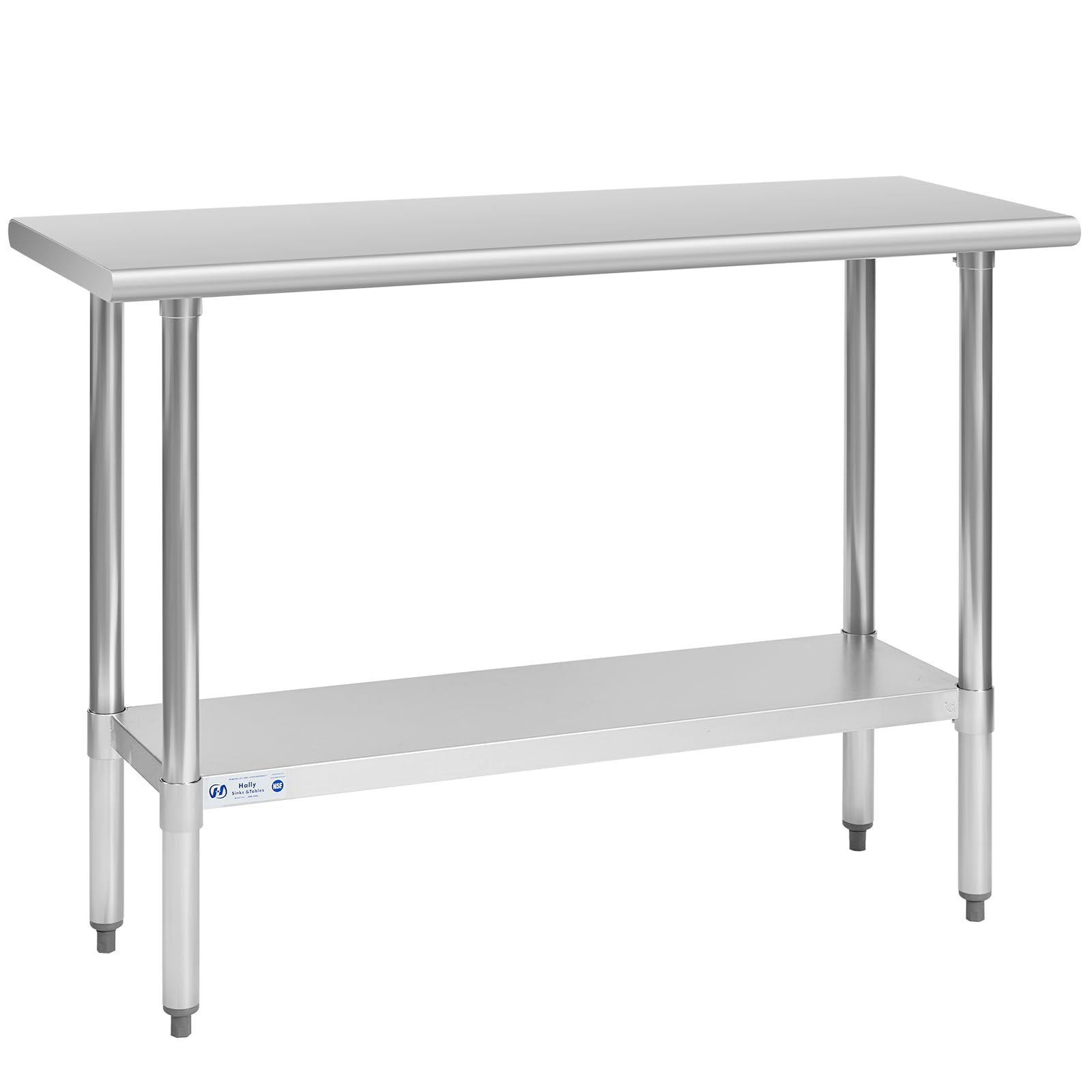 Hally Stainless Steel Table for Prep & Work 18 x 48 Inches, NSF Commercial Heavy Duty Table with Undershelf and Galvanized Legs for Restaurant, Home and Hotel - WoodArtSupply