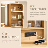 wow97e 50" Makeup Vanity Desk with 35.43" Mirror and Lights, Large 5 Drawers Makeup Table with Adjustable Shelves and Charging Station, 3 Lighting Modes for Women and Girls, Bedroom or Dorm, Natural wow97e