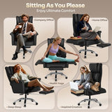 Ergonomic Office Chair with Footrest, Criss Cross Legged Desk Chair with Flip-Up Arms, Wider Thicker Spring Seat, Lumbar Pillow, Pet-Friendly, 500LBS Big and Tall Heavy-Duty Executive Leather Chair SUNNOW