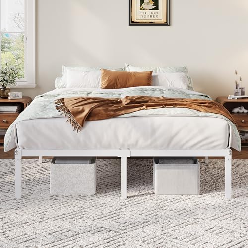 Allewie Full Size Bed Frame, 12 Inch Metal Platform Beds with Storage Space, No Box Spring Required and Easy Assembly, White Allewie