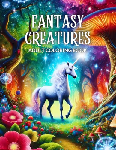 Fantasy Creatures Adult Coloring Book: Relaxation and Stress Relief Designs Featuring Magical Fairies, Majestic Dragons, Whimsical Unicorns, Enchanting Mermaids, Playful Gnomes, and Many More