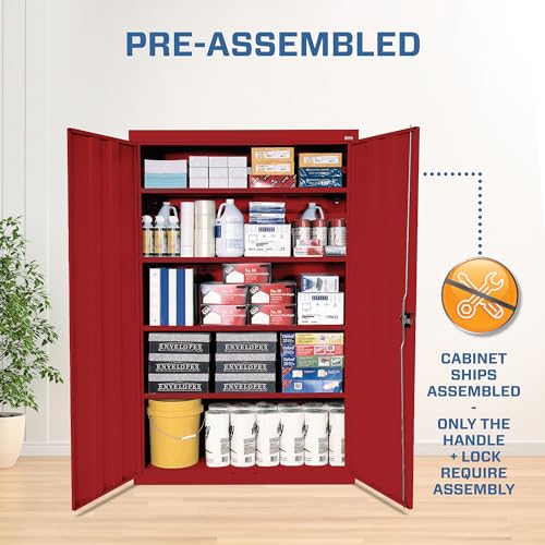 Sandusky Lee EA4R462472-01 Elite Garage Storage Cabinet, Steel Utility Cabinet with Adjustable Shelves, 72"H, Red Sandusky