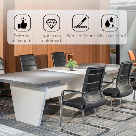 10FT Conference Table with Rectangle Grommet, 2.13" Thickened Desktop, Business Style Wooden Training Table, Modern Seminar Boardroom Table for Office Conference Room SNKBOAT
