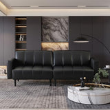 hausway 83”Faux Leather Futon Couch,Mid Century Modern Convertible Leather Sofa with Adjustable Backrest,Storage Pocket,Wooden&Steel Frame for Office,Living Room,Space-Saving,Black hausway