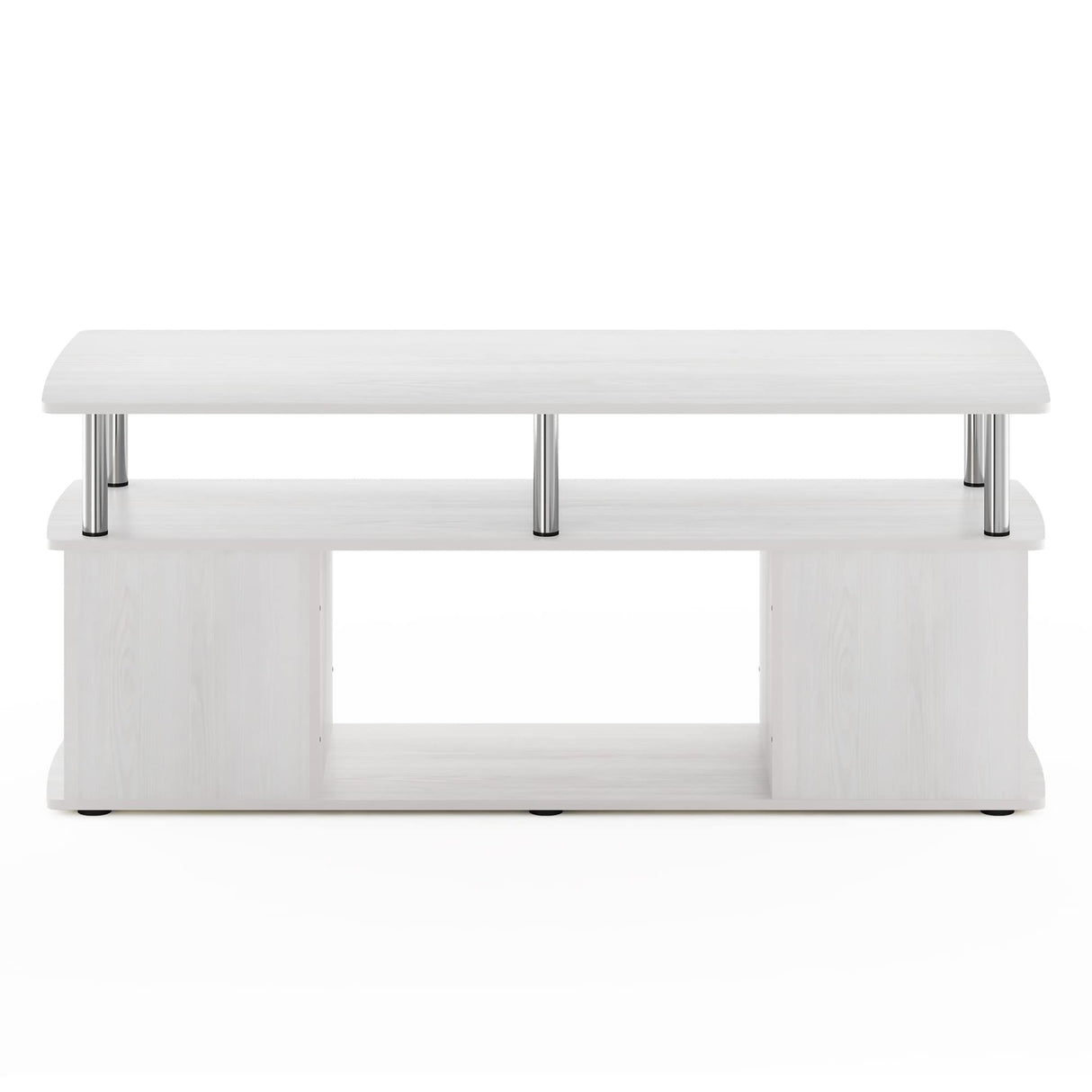 Furinno Jaya Stand for TVs up to 50 Inch with Open Storage, 18.9"D x 47.2"W x 20.12"H, White Oak/Stainless Steel Tube Furinno