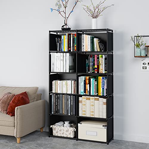 MOYIPIN Black Vertical Bookshelf with 10 Grids – Versatile Storage Rack for Bedroom and Living Room - WoodArtSupply