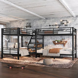 Bellemave Metal Quad Bunk Bed with Stairs for 4, L-Shaped Twin Size Quad Bunk Bed Frame,Heavy Duty Bunk Beds for Kids Teens Adults,Black Bellemave