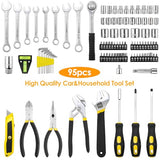 TLGREEN 95 Piece Tool Set, Tool Kit, Mechanics Tool Set, Portable Toolbox with Adjustable Wrench Pliers Socket Bits, with Plastic Toolbox Storage Case, for House Apartment Garage (Yellow) TLGREEN