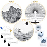 Crafmanoe Easy Embroidery Kits for Beginners Embroidery Starter Kits for Adults, Sea Stamped Cross Stitch Kits for Beginners Adults, Line Hand Embroidery Needlepoint Kit, 3 Set Embroidery Hoops