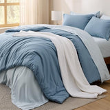 Bedsure Queen Comforter Set - 7 Pieces Grayish Blue Queen Bedding Set for All Seasons, Boho Contrasting Design Bed in a Bag with Comforter, Sheets, Pillowcases & Shams Bedsure