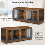 Rovibek 75" Dog Crate Furniture for 2 Dogs, Wooden Extra Large Double Dog Cage Furniture, Decorative Dog Kennels with Double Doors, Indoor Dog Crate TV Stand for Large Dogs, Brown Rovibek