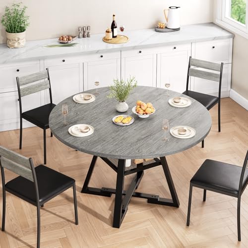 Jocoevol Round Dining Table Set for 4, Kitchen Table, Circle Table, Dining Room Table, Space Saving Dinner Table for Kitchen & Dining Room, 47In (Pedestal Base) - WoodArtSupply