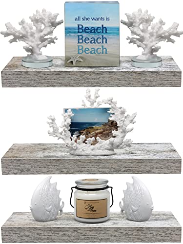Sorbus Floating Shelves - 3 Pack 16 Inch Rustic Wall Shelves for Bedroom, Kitchen, Living Room, Bathroom Shelves, Home Decor, Office - Floating Shelf for Trophy, Books, Frames, Toilet Paper Sorbus