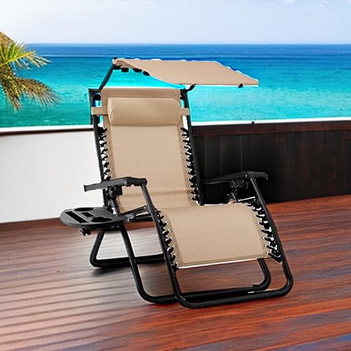 Best Choice Products Folding Zero Gravity Outdoor Recliner Patio Lounge Chair w/Adjustable Canopy Shade, Headrest, Side Accessory Tray, Textilene Mesh - Beige Best Choice Products