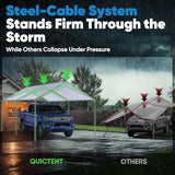 Quictent 10x20 ft Heavy Duty Car Canopy Galvanized Frame Carport Outdoor Party Tent Boat Shelter with 3 Reinforced Steel Cables - White Quictent