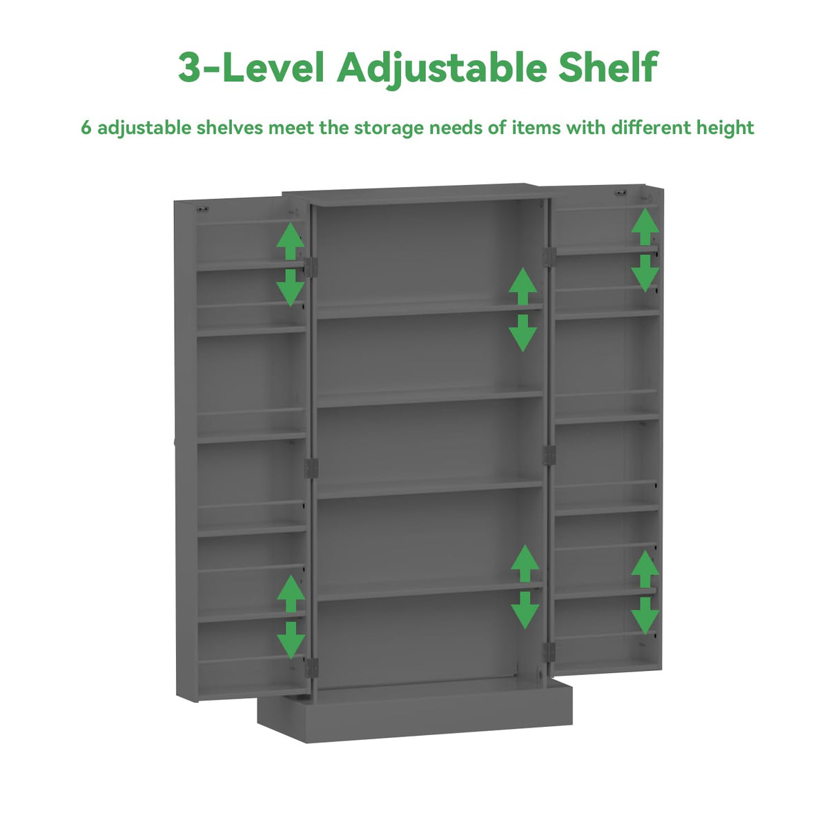 GEPELCN 50" LED Kitchen Pantry Cabinet Grey Storage Cabinet Food Pantry with Doors and Adjustable Shelves Freestanding Buffet Cupboards Sideboard for Kitchen Living Room and Dinning Room GEPELCN