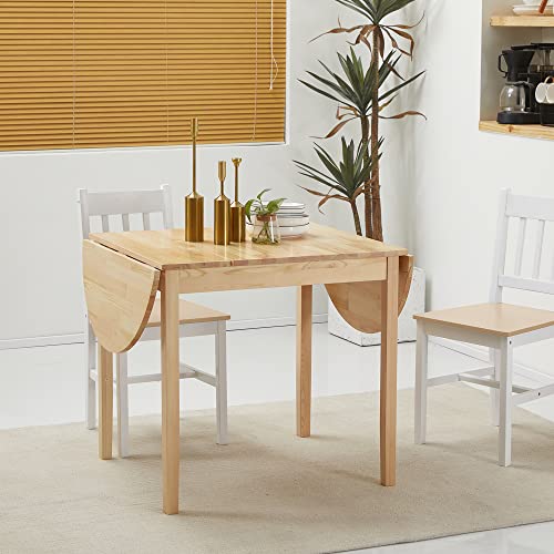 HOMCOM 55" Solid Wood Kitchen Table, Drop Leaf Tables for Small Spaces, Folding Dining Table, Natural HOMCOM