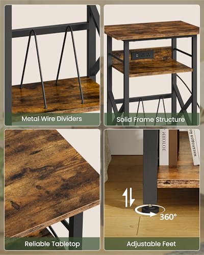 CHOEZON Record Player Stand with Power Outlet, Vinyl Record Storage Side Table, 19" Large Tabletop, Charging Station & Crossed Frame Design for Turntable, Rustic Brown and Black TBZ48UBF CHOEZON