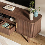 DAMCROP Fluted TV Stand, 62 Inch Mid Century Modern Media Console Table with Sliding Tambour Door Farmhouse Sideboard Buffet Cabinet Fits TVs up to 75 inch, Wood Entertainment Center for Living Room DAMCROP