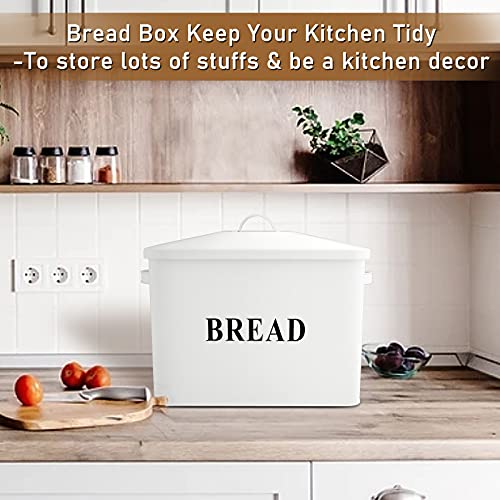 P&P CHEF Bread Box for Farmhouse Kitchen Counter Decor, Extra Large White Breadbox with Lid, 13.1” X 11.81” X 7.2” Metal Storage Container for 2+ Loaves, Modern Style & High Capacity P&P CHEF