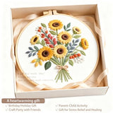 Sunflower Embroidery Kit for Beginners - All in One DIY Cross Stitch Starter with Hoop, Pre-Printed Fabric, Embroidery Threads, Needles,Perfect Craft Gift for & Home Decor