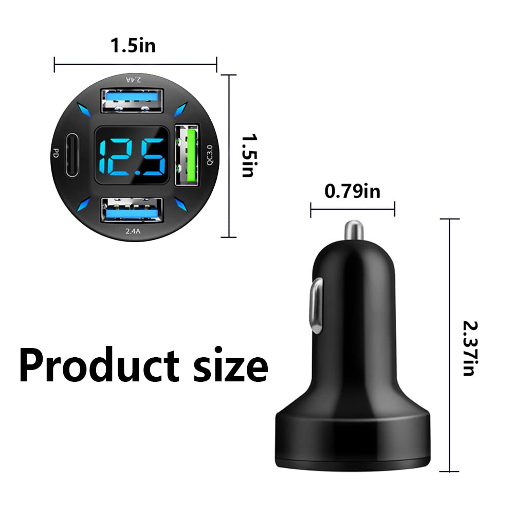 Car Charger 66W Super Fast Charging with USB PD&QC 3.0(Voltmeter&LED Lights) Universal Quick Charge for 12-24V Car Cigarette Lighter Plug,Compatible with iPhone 14 13 12,S22 S21 S20,iPad(Black) Aokdom