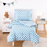Wake In Cloud - Toddler Bedding Set for Boys Girls, Cute Gingham Grid Checkered, 4 Pieces Soft Crib Bed Set Including Comforter, Sheets and Pillowcase, Blue White Wake In Cloud