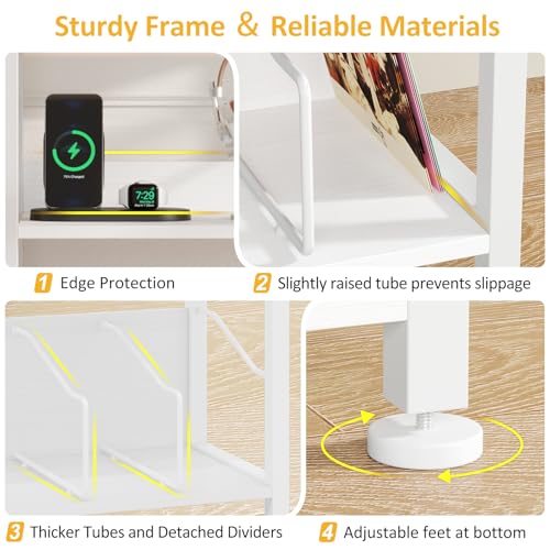 Hosfais 3 Tier Record Player Stand, Retro Vinyl Record Storage End Table Records Shelf for Living Room Bedroom (White) Hosfais