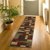 Machine Washable Boxes Design Non-Slip Rubberback 3x10 Traditional Runner Rug for Hallway, Kitchen, Bedroom, Living Room, 2'7" x 9'10", Boxes Multicolor Ottomanson