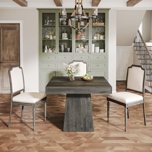 Tribesigns Square Dining Table for 4, 31.5-Inch Small Kitchen Table with Sturdy Pedestal Base, Farmhouse Dinner Table for Dining Room, Living Room, Kitchen (Gray) Tribesigns