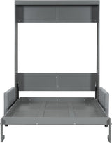 MERITLINE Full Murphy Bed with Couch,Wood Murphy Bed Cabinet with Sofa,Fold up Bed Grey Murphy Wall Bed Full Size MERITLINE