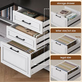SEDETA Farmhouse 61" Executive L Shaped Desk, Home Office Desk with File Drawers, Computer Desk with Power Outlets and Storage Shelves for Home Office, White SEDETA