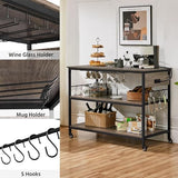 Yaheetech Kitchen Cart with Power Outlet, Rolling Kitchen Island on Wheels with Glass Holder & Hooks, Utility Trolley Cart Coffee Bar Microwave Stand Cart with Lockable Casters, Taupe Wood Yaheetech