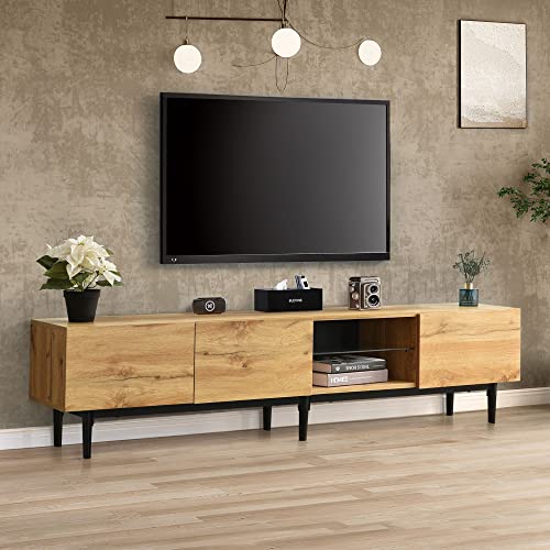 Virubi 71 Inch LED TV Stand for TVs Up to 80”, Modern Entertainment Center with 3 Doors & 2 Open Shelves, Media Console Table with Storage for Living Room - WoodArtSupply