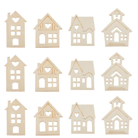 GORGECRAFT 24Pcs 2 Sizes Christmas Wood Ornaments Unfinished House Shape Tag Slices Tree Home Hanging Craft Wooden Cutouts Embellishments for DIY Xmas Ornament Wedding Birthday Party Gifts Decor GORGECRAFT