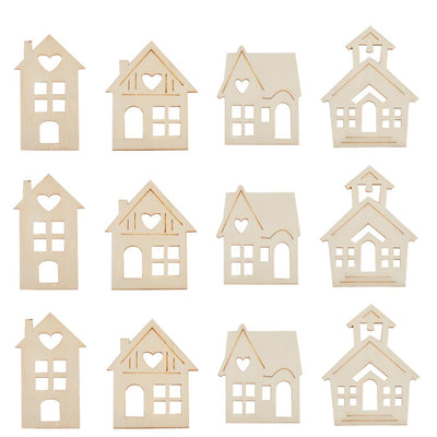 GORGECRAFT 24Pcs 2 Sizes Christmas Wood Ornaments Unfinished House Shape Tag Slices Tree Home Hanging Craft Wooden Cutouts Embellishments for DIY Xmas Ornament Wedding Birthday Party Gifts Decor