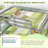 Giantex Full Over Full Bunk Bed, Solid Wood Kids Bunk Bed with Full-Length Guardrails, Integrated Ladder & Anti-Tippling Kits, Low Bunk Beds with Slats Support for Kids, Teens, Grey Giantex