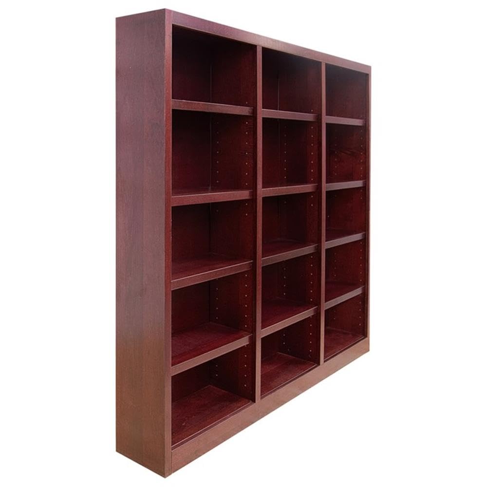 BOWERY HILL 72" Traditional Triple Wide Wood Bookcase with 12 Adjustable Shelves and 3 Fixed Shelves, Ready for Assembly, for Home/Office Use, in Cherry Finish BOWERY HILL