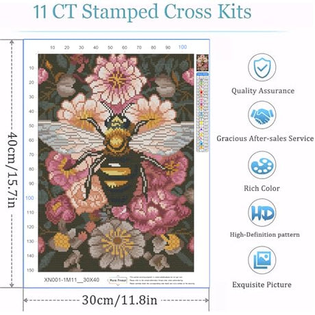 Legrace Bee Cross Stitch Kits for Adults - Stamped Crossstitching Kits Preprinted 11 Count Cross-Stitch Kit for Beginner, 11CT Prestamped Easy Pattern Needlepoint Kits Crafts for Decor Legrace