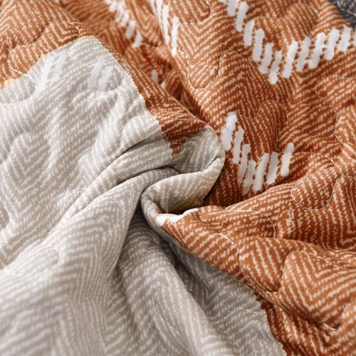 Dintszyayue Boho Queen Quilt Set 3 Pieces Aztec Texture Bedspread Coverlet Set Bohemian Quilt Bedding Set Microfiber Lightweight Bed Cover for All Seasons (Terracotta, 90"×96") Dintszyayue