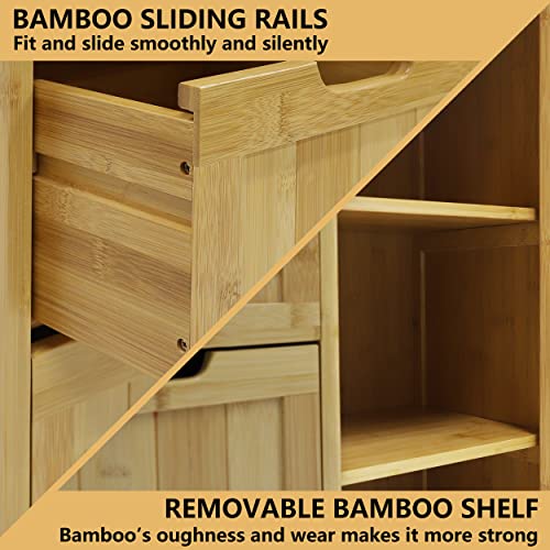 Yardenaler Bamboo Bathroom Storage Cabinet with 4 Drawers & 2 Removable Shelves, Freestanding Storage Organizer Multifunctional for Living Room, Bedroom, Natural - WoodArtSupply