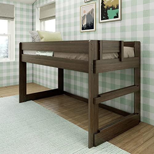 Max & Lily Barnwood Brown Farmhouse Low Loft Bed for Kids, Twin Frame - WoodArtSupply