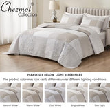 Chezmoi Collection Quinn 3-Piece Neutral Taupe Gray White Floral Hibiscus Flower Candy Stripe Patchwork Quilt Set - Pre-Washed Cotton Coverlet - Lightweight Reversible Bedspread, Queen Size Chezmoi Collection