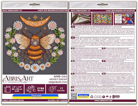 Abris Art Bead Embroidery Kit Honey Dream. DIY Beadwork Craft Kit for Beginners. Hand Made Beading kit from, Ukraine. Stylish Needlework Set, Needlepoint Pattern Colorful bee Decor Wall Art Abris Art