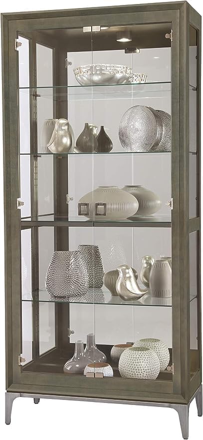 Howard Miller Kandel Curio Cabinet II, Gray Finish - Durable Storage Cabinets Vertical Home Decor for Collectibles, Decorative Items Or Living Room with Illuminated Halogen Lights & Lockable Door Howard Miller