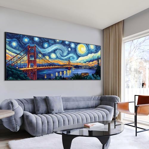 Wergund 5D DIY Large Diamond Art Kits for Adults Iron Bridge, Large Size Diamond Art Landscape, Full Drill Crystal Rhinestone Embroidery Cross Stitch Arts Craft Canvas Home Wall Decor Gift 12x30Inch Wergund