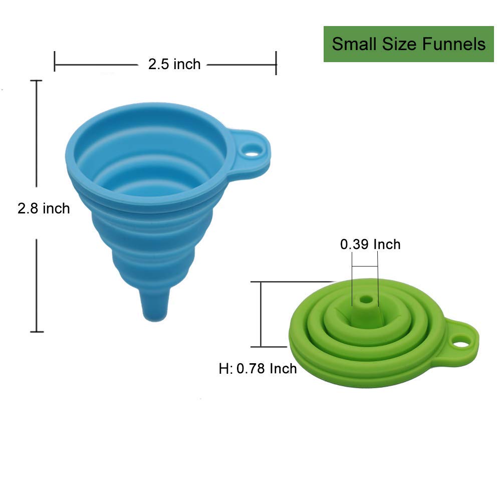 KongNai Kitchen Funnel Set 4 Pack, Small and Large, Kitchen Gadgets Accessories Foldable Silicone Collapsible Funnels for Filling Water Bottle Liquid Transfer Food Grade KongNai