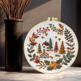 Embroidery Kit for Beginners, Beautiful small town Nature Landscape Pre-Stamped Pattern Kits for Adults , Easy to Follow Color Thread Needlework,DIY Cross Stitch Kits with 8'' Hoop Needles Threads