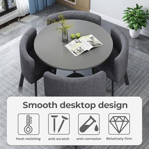 Office Reception Table Set for 4, Versatile Small Coffee Dining Table and Chair Set, Round/Square Furniture for Conference Room, 31.5 (Gray + Gray, Round, Cotton Linen, 31.5"L*31.5"W*29.13"H) Nuipesn